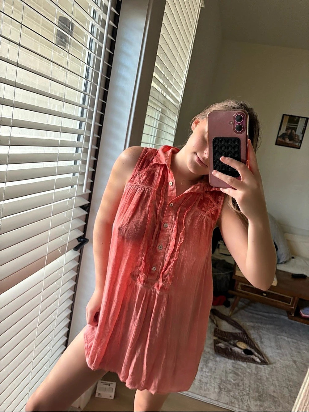 Free People Katie Bird Button Down Pink Sleeveless Tunic